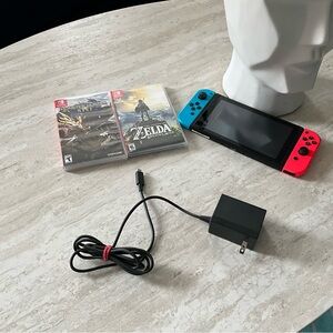 Nintendo Switch with Neon Red and Blue Joy-Con Controllers